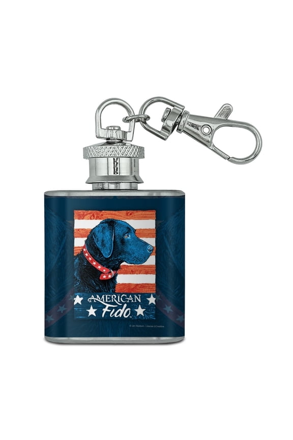 American Fido American USA Flag Lab Dog Stainless Steel 1oz Mini Flask Key Chain