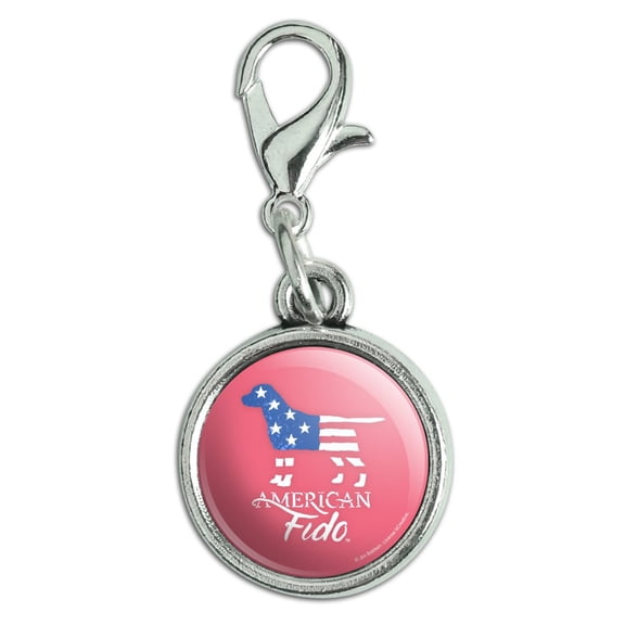 American Fido Dog American Flag Antiqued Bracelet Pendant Zipper Pull Charm with Lobster Clasp