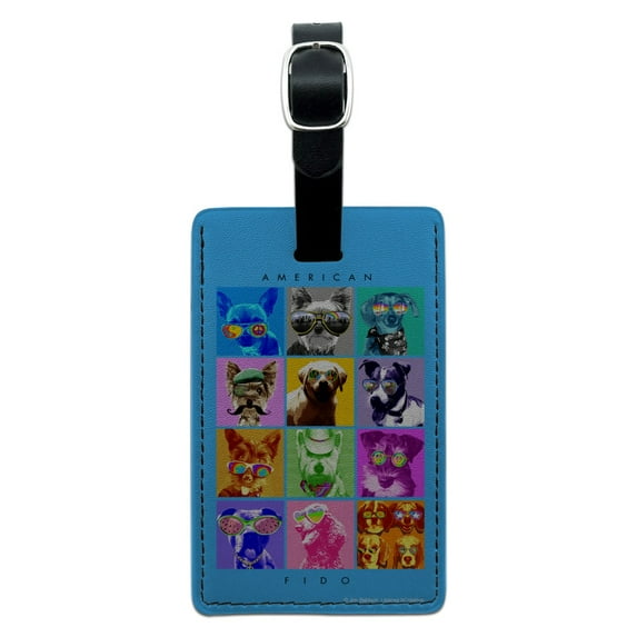 American Fido Dogs Sunglasses Rainbow Retro Vintage Rectangle Leather Luggage Card Suitcase Carry-On ID Tag