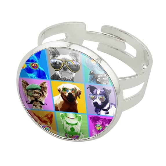 American Fido Dogs Sunglasses Rainbow Retro Vintage Silver Plated Adjustable Novelty Ring