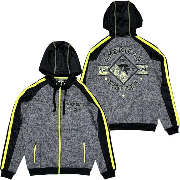 American Fighter Men's Air Raid Reflective Hoodie Track Jacket (Small, Black Heather)