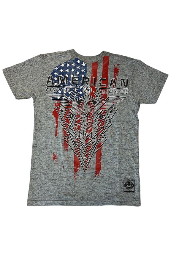 Men's T-Shirt Grey USA Flag Puff Print CRNSTN Tee (Small, Grey)