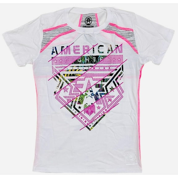 American Fighter Women's T-Shirt Puff Print Gladbrooks White Pink Tee (Small, White)