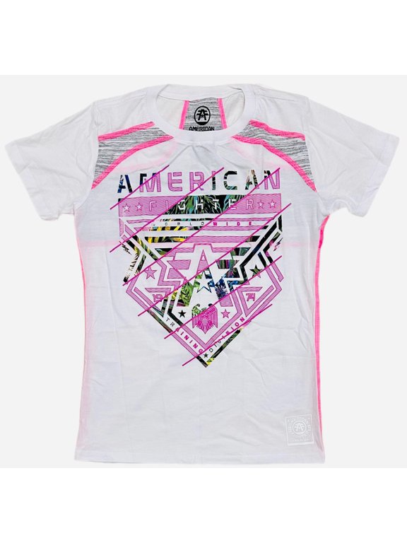 Women's T-Shirt Puff Print Gladbrooks White Pink Tee (Small, White)