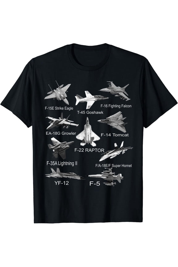 American Fighters Jets F22 Raptor F14 Tomcat Plane Spotting T-Shirt Size S-5XL
