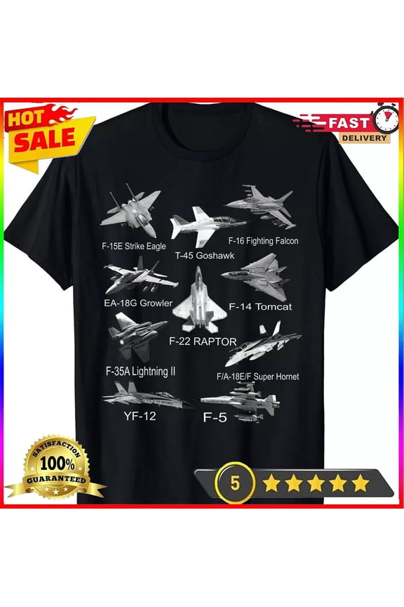 American Fighters Jets F22 Raptor F14 Tomcat Plane Spotting T-Shirt
