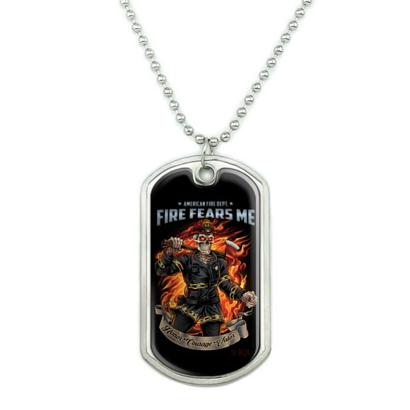 American Fire Department Firefighter Skeleton Fears Me Military Dog Tag Pendant Necklace with Chain