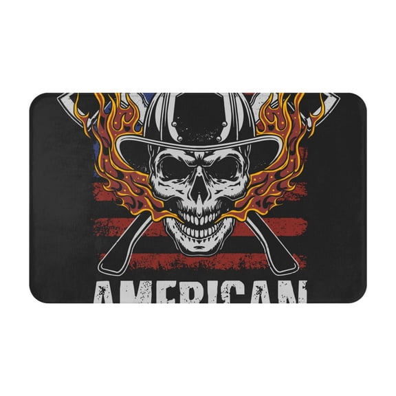 American Fire Fighter Skull Front Door Mat Doormat Non Slip Bath Mats 20x31.5 Inch Bathroom Rug Entryway Carpet