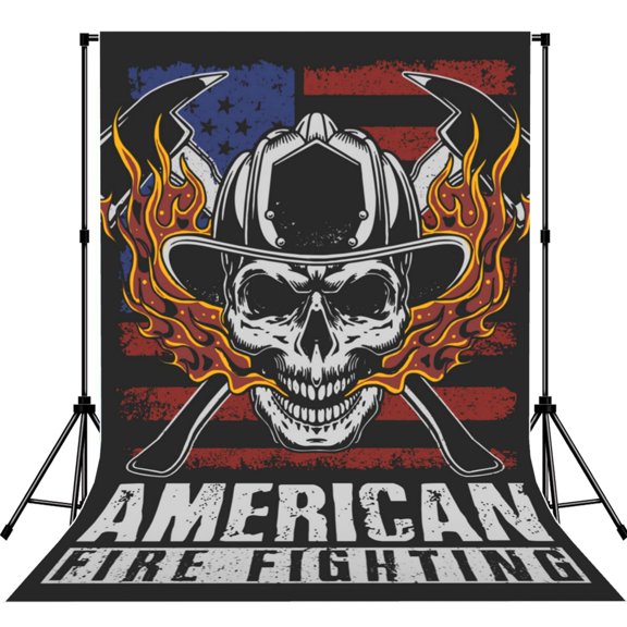 American Fire Fighter Skull Photography Backdrop 5x7Ft Background for Photo Studio Video Recording Birthday Party Wedding Home Decor