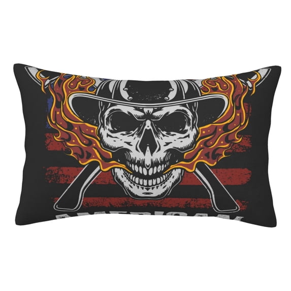 American Fire Fighter Skull Pillowcase 16x24 Rectangle Throw Pillow Case Cover Cushion with Hidden Zipper for Sofa Couch Car