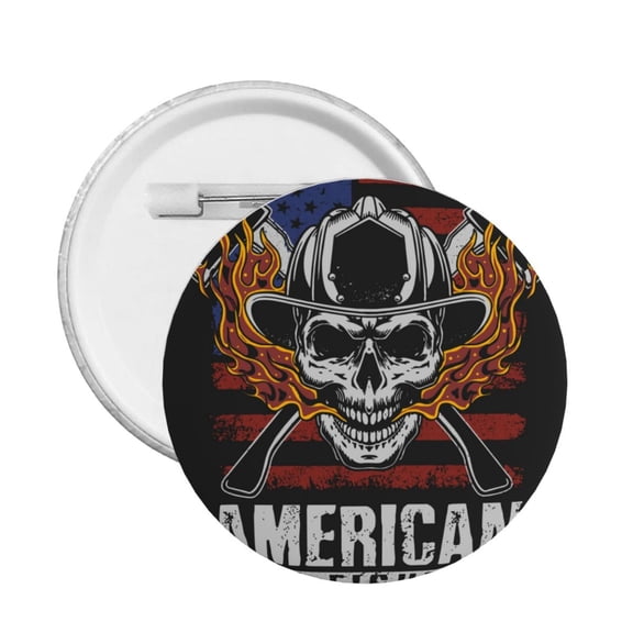 American Fire Fighter Skull Round Button Pin Badge 5PCS Pinback Buttons Lapel Pin for Jacket, Backpack, Hat, Party Favor, Gift