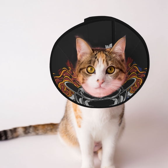 American Fire Fighter Skull Soft Pet Recovery Collar for Cats Small Dogs, Protective Elizabeth Collar for Post-Surgery, Anti-Lick & Anti-Scratch