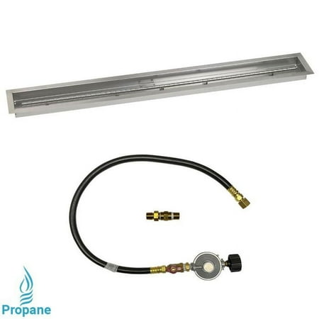 American Fire Glass 60" x 6" Linear Stainless Steel Drop-In Fire Pit Pan with Match Light Kit - Propane