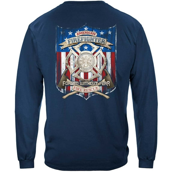 American Firefighter Fire Rescue Long Sleeve T-shirt by , Blue