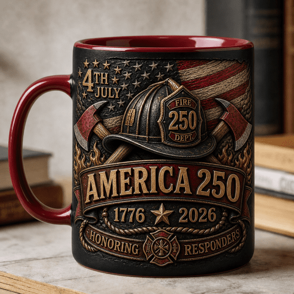 American Firefighter Mug 3D Effect, America 250 First Responder Gift