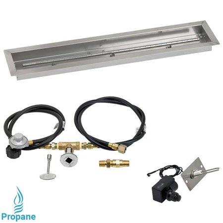 American Fireglass SS-LCBKIT-P-36 36 x 6 in. Linear Stainless Steel Drop-In Fire Pit Pan with Spark Ignition Kit - Propane
