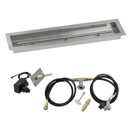 American Fireglass Linear Stainless Steel Drop In Fire Pit Pan with Spark Ignition Kit