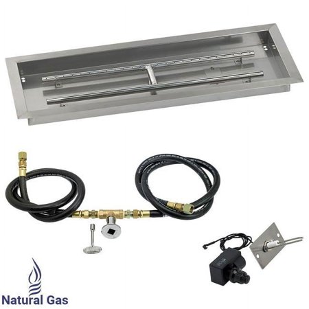 American Fireglass SS-AFPPKIT-N-30 30 x 10 in. Rectangular Stainless Steel Drop-In Firepit Pan with Spark Ignition Kit - Natural Gas