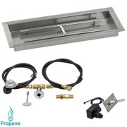American Fireglass 24 x 8 in. Rectangular Stainless Steel Drop-In Firepit Pan with Spark Ignition Kit - Propane