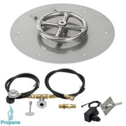 American Fireglass 12 in. Round Stainless Steel Flat Pan with Spark Ignition Kit - Propane