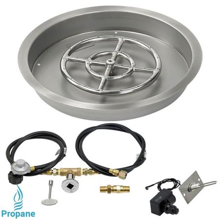 American Fireglass SS-RSPKIT-P-19 19 in. Round Stainless Steel Drop-In Fire Pit Pan with Spark Ignition Kit - Propane