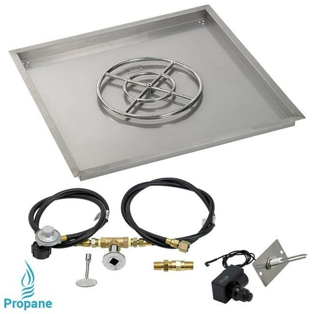 American Fireglass  36 in. Square Stainless Steel Drop-In Pan with Spark Ignition Kit - Propane