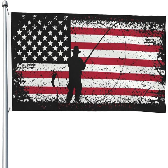 American Fishing Flag Flag 4x6 Ft Double Sided Outdoor, Garden Yard Decoration Banner with Brass Grommets, for Home, Porch, Wall