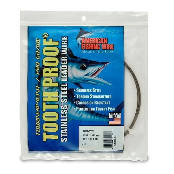 American Fishing Tooth Proof Stainless Steel Camo Brown, 1Lb, 12# Leader Wire