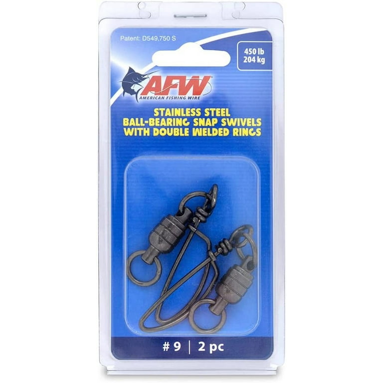 American Fishing Wire 9 Stainless Steel Ball Bearing Snap/Swivels 2-Piece,  Black, 450-Pound