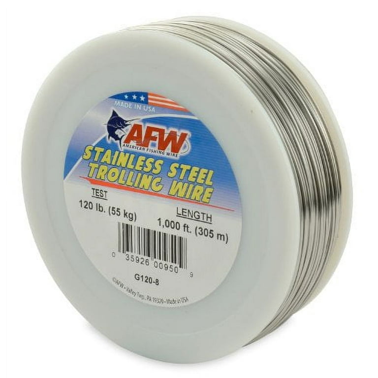 American Fishing Wire Stainless Steel Trolling Wire (Single Strand), Bright  Color, 120 Pound Test, 300-Feet 