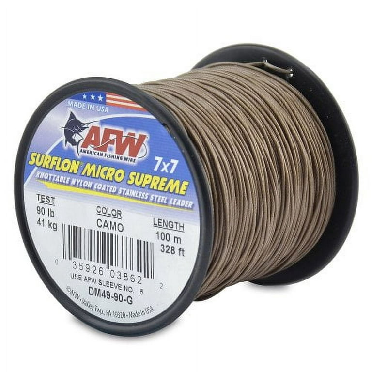 American Fishing Wire Surflon Micro Supreme Nylon Coated 7x7 Stainless  Steel Leader Wire, Camo Brown Color, 90 Pound Test, 100-Meter