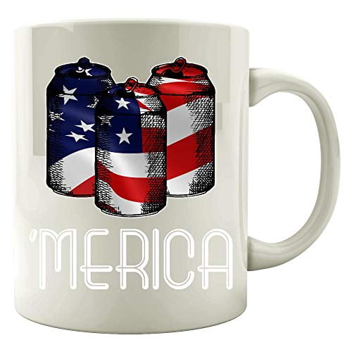 American Flag 11 oz Coffee Mug - United States Patriotic Theme White Ceramic Gift