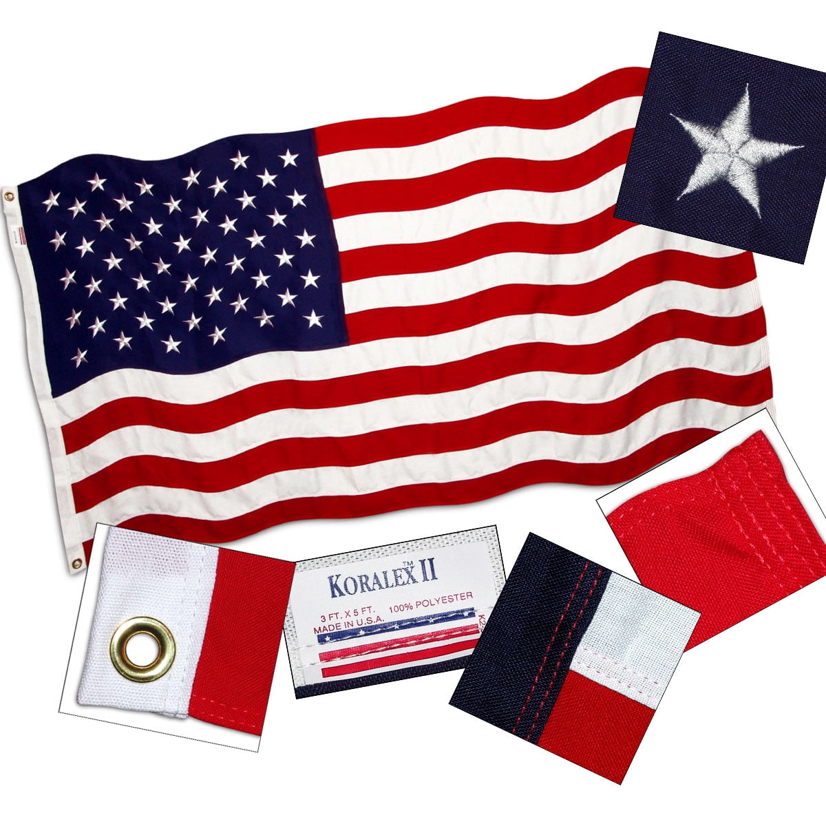 American Flag 12' x 18' Valley Forge Koralex II 2-Ply Sewn Polyester-No Addition
