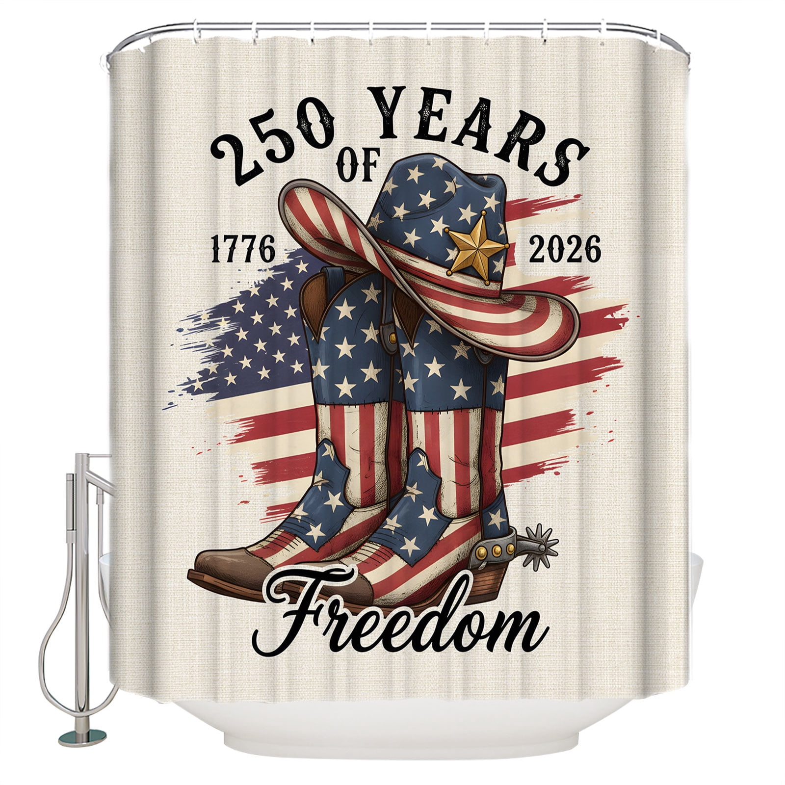 American Flag 250 Year Anniversary Bathroom Shower Curtains with 12 ...
