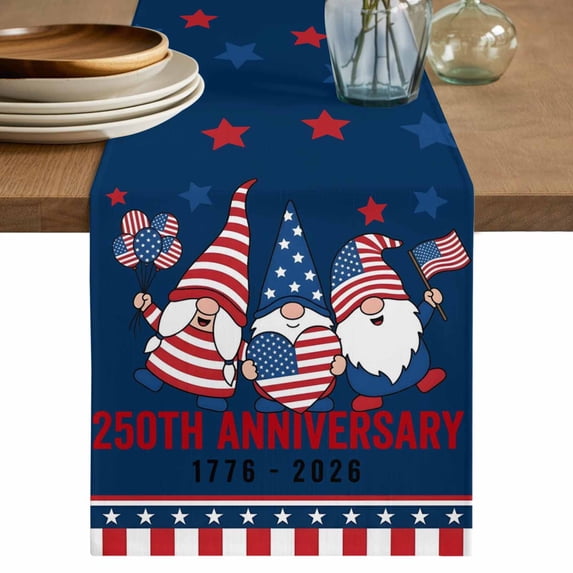American Flag 250 Year Anniversary Table Runner 60 Inches, Gnomes Blue ...
