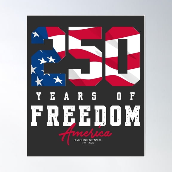 American Flag 250 Years Of Freedom United States Map Outline Independence Day Wall Art, Unframed Poster