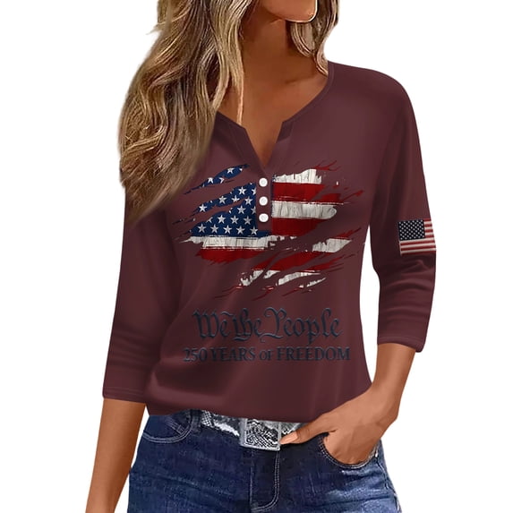 250 Years American Flag 250th Anniversary USA T-Shirt 1776-2026 3/4 Length Sleeve Button Down Patriotic Shirts