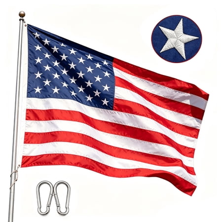 American Flag 2X3 Ft for Outside, Heavy Duty Nylon US Flags for High Wind Outdoor, Fade Resistant and Waterproof USA Flag with Embroidered Stars, Sewn Stripes, Brass Grommets,304SS Hook