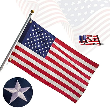 GPED American Flag 3 X 5 Ft, Heavy Duty Waterproof Nylon US Flag, Strongest Longest Lasting With Perfect Embroidered Stars, Sewn Stripes, Brass Grommets, UV Protection Perfect For Outdoors