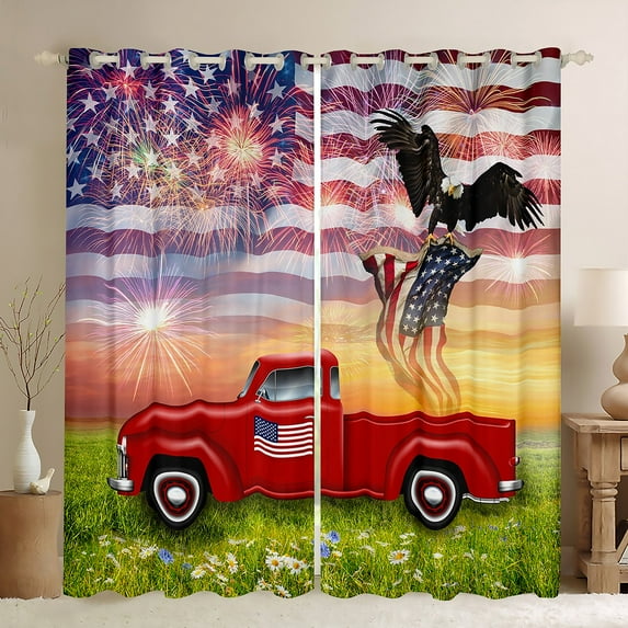 American Flag Blackout Curtains Usa Cartoon Car Curtains & Drapes, Independent Freedom Celebration Curtains for Boys Girls Adults, Sedan Car Bedroom Curtains 2 Panels,