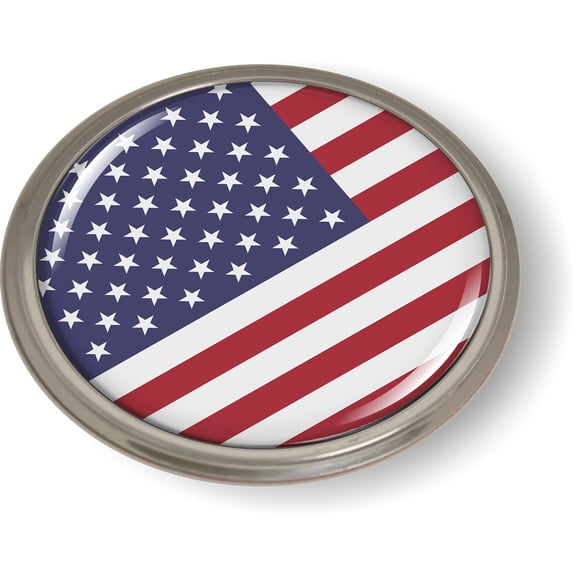 American Flag 3D Domed CAR Emblem Badge Sticker Semi-Flexible Aluminum Round Bezel