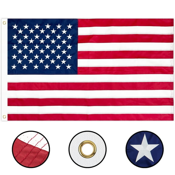 American Flag 3x5 ft Embroidered Outdoor USA Heavy Duty Flags Durable Double Stitched UV Protected