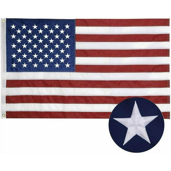 American Flag 3x5 ft USA US Flag Outdoor with Embroidered Stars, Sewn Stripes & Brass Grommets - Heavy Duty Canvas Header and Double Stitching Unbranded