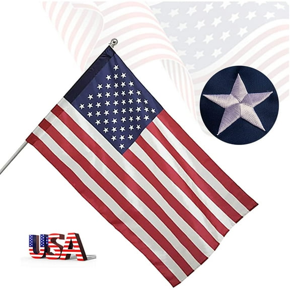 American Flag 3x5 ft pole sleeve banner style-embroidered stars, sewn stripes, UV protected, heavy duty durable nylon USA US outdoor indoor flags (pole not included)