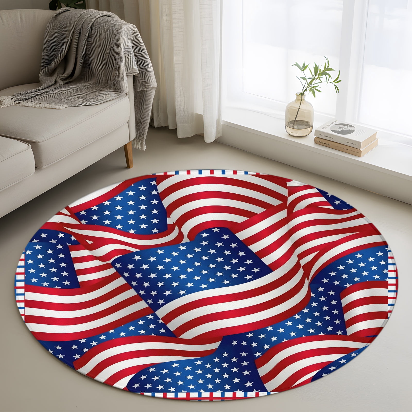 American Flag 4' Round Rug for Cozy Reading Nook Home Office Chair Area ...