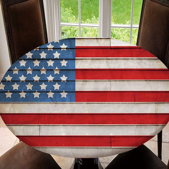 American Flag 4th of July Independence Day Fitted Tablecloth Elastic Edge Round Tablecloth Waterproof Polyester for Outdoor Indoor, Tablecloth Size 70"(Fit for 58.2"-62.1" Table), Type 16