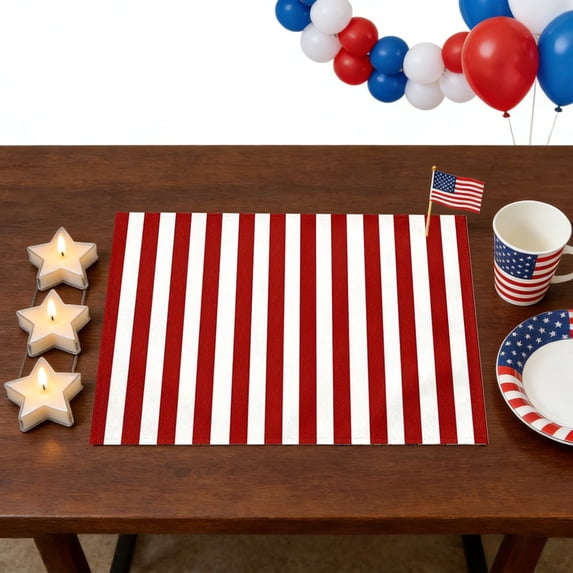 American Flag 4th of July Placemats, 12x18 Inch Reusable Table Mat for Kitchen Indoor & Outdoor Party Dining Decoration,Heat-Resistant Washable Wipeable Memorial Day Table Mat for Holiday Banquet