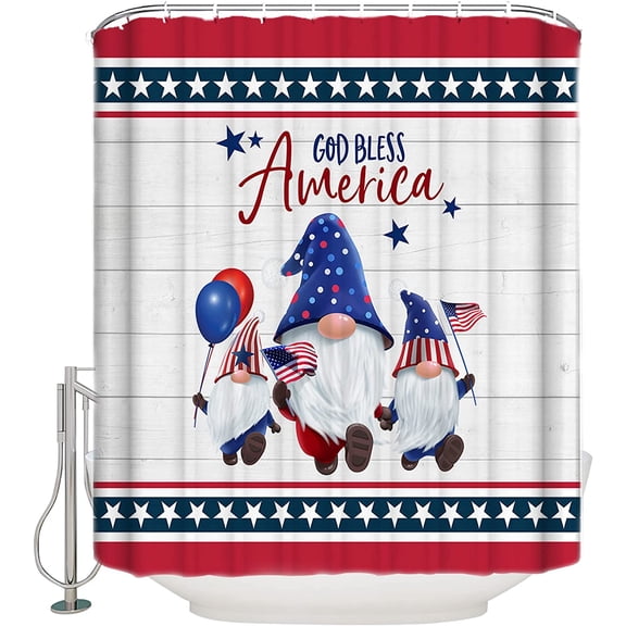American Flag 4th of July Shower Curtain for Bathroom with Hooks 66x72 Inches Polyester Fabric Shower Curtain Sets Washable Bath Curtains Decor Independence Day Star