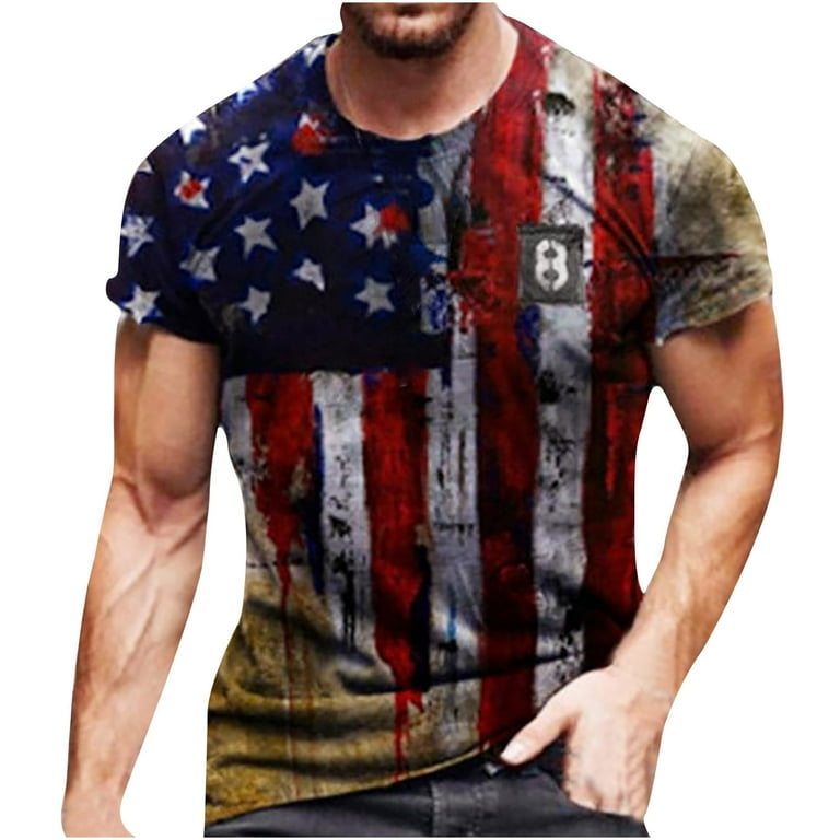 American Flag 4th of July T-Shirt for Mens Vintage Distressed