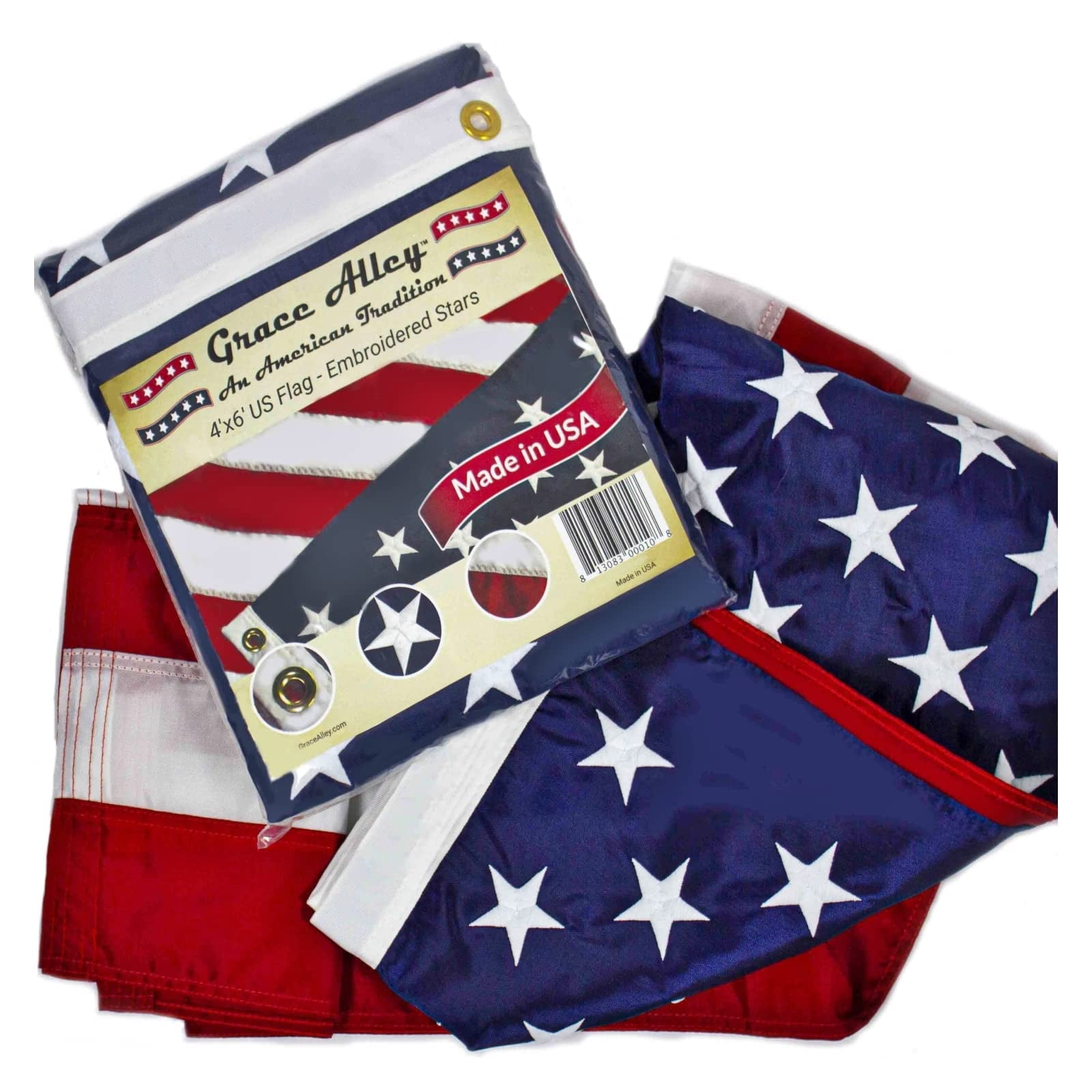 American Flag 2x3 Feet - 100% Made In USA, Outdoor Nylon With Embroidered Stars & Sewn Stripes